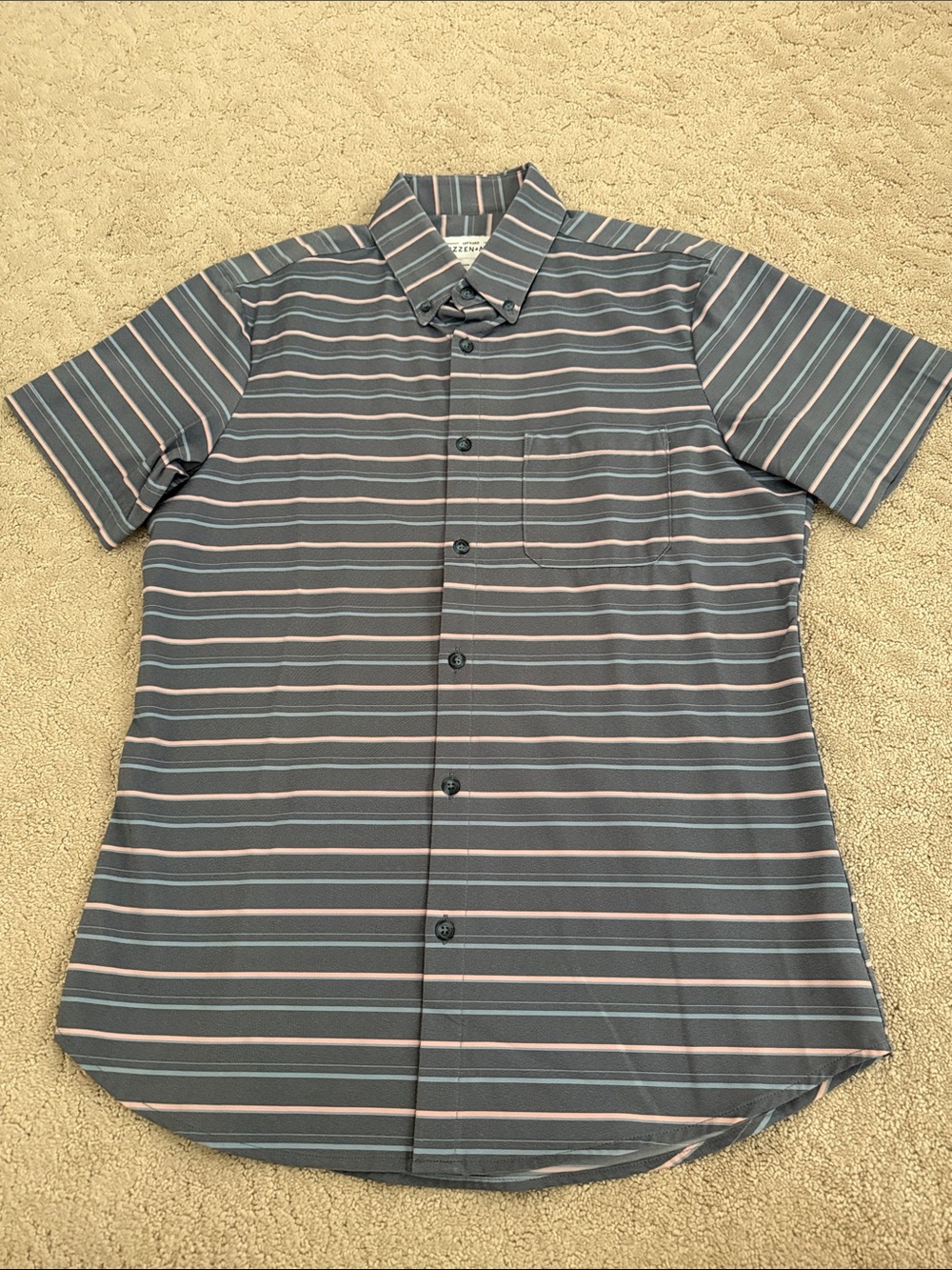 Mizzen+Main Striped Short-Sleeve Button-Up Medium Trim Fit Leeward